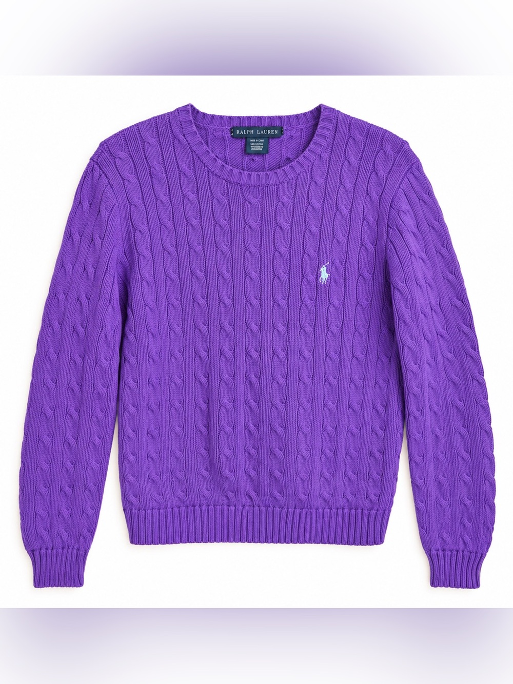 Ralph Lauren Vintage Purple Cable Knit Cotton Crewneck Sweater L